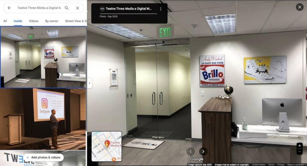 Google Maps photo of business interior | Twelve Three Media